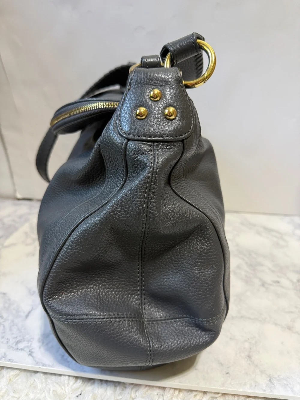 Onna Ehrlich Rachel pebbled Leather large Hobo crossbody Bag gray